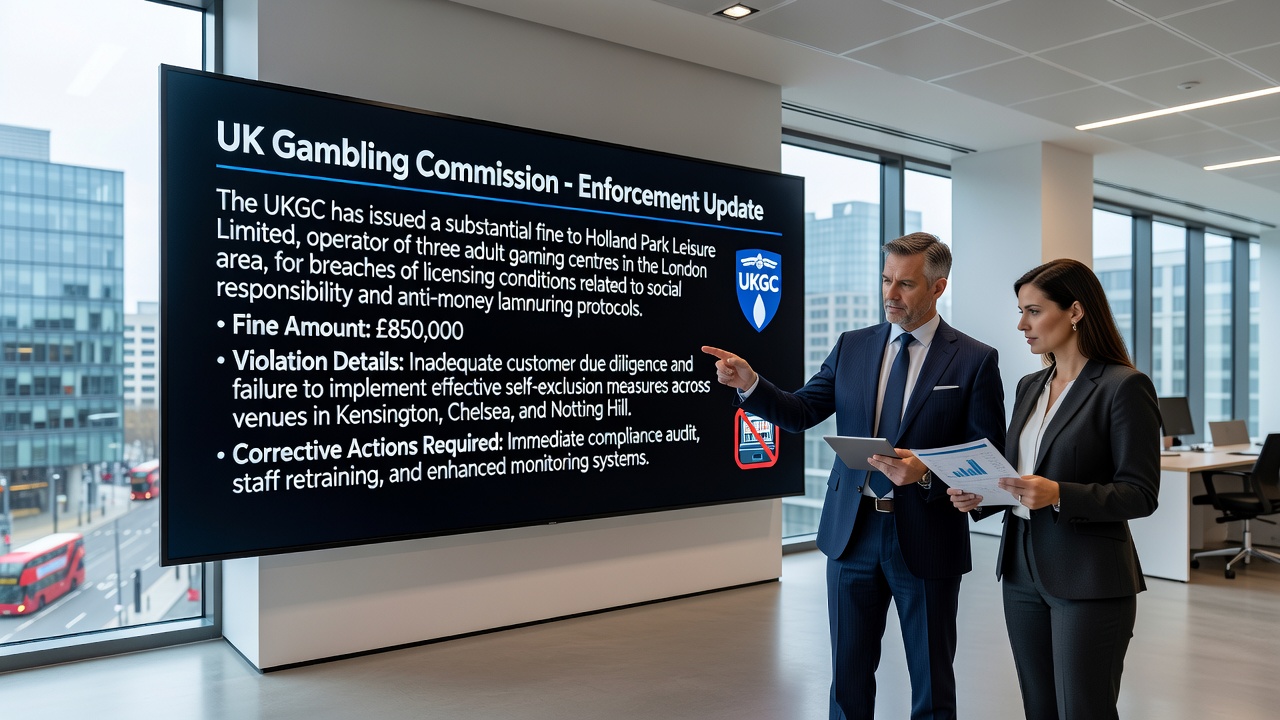 Online gambling operator compliance checklist and financial penalty illustration